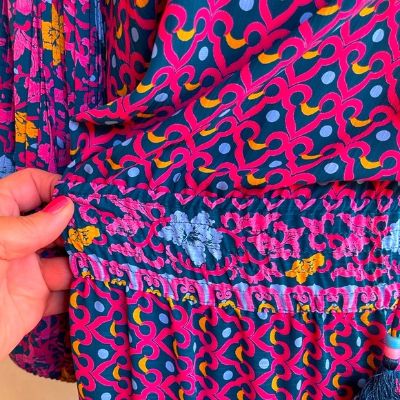 DIANE FREIS Beautiful Vtg 90’s Classic Floral Geometric Dress Fringe Tie Sz 12 - Picture 10 of 15